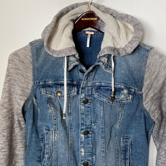 Free People Denim and Knit Hoodie - Picture 2 of 12